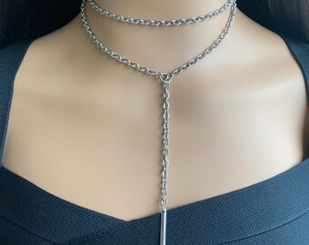Antique Silver Simple Beautiful Wrap Around Lariat Choker Necklace • Minimalist Jewelry • Trendy Lariat Necklace • Customized Length.