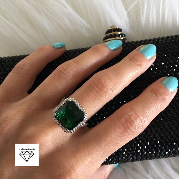 Square Emerald Green Ring. High Quality Cubic Zirconia Stone | Etsy Square Emerald Green Ring. High Quality Cubic Zirconia Stone | Etsy