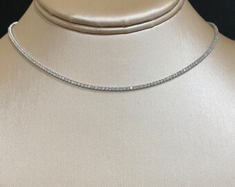 1.9mm Cubic Zirconia Stones • 925 Sterling  Silver Choker Necklace • Dainty Tennis Necklace • Bridal Jewelry • Simple Necklace •