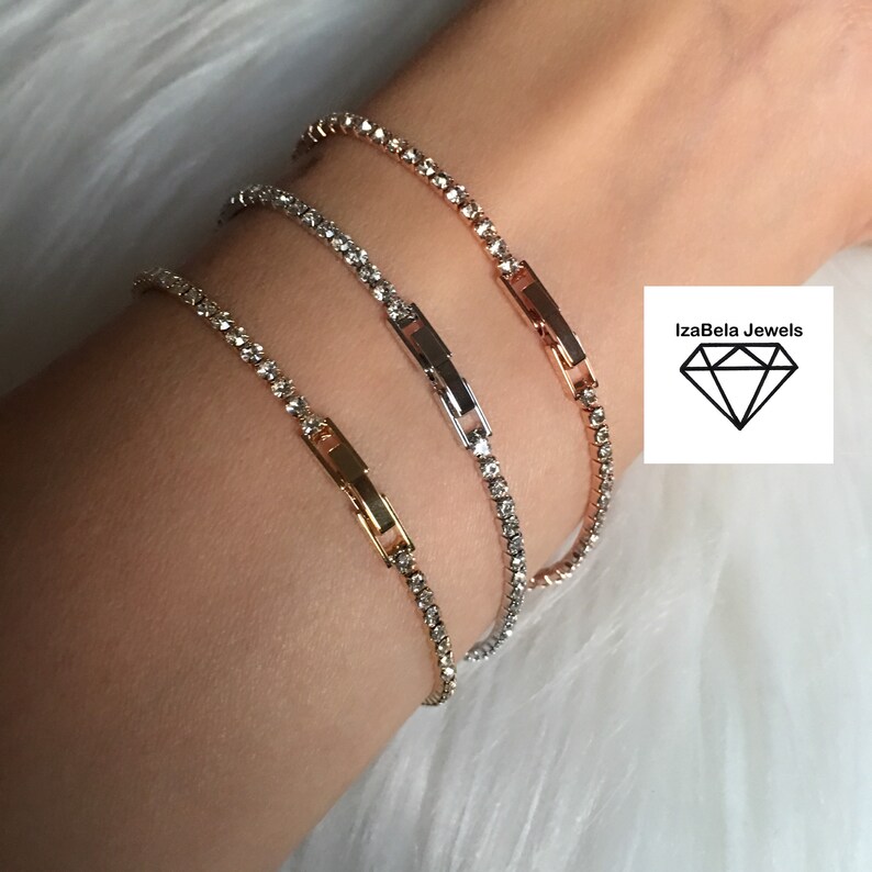 3 Colors 4 Sizes Classic Tennis Bracelet Cubic Zirconia 18K Gold, Rose Gold or Platinum Plating Bridal Bracelet Trendy Jewelry. image 4