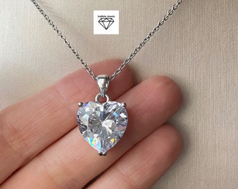 Large Heart Shaped Shiny Cubic Zirconia Pendant Necklace • Trendy Jewelry • Bridal Jewelry • Gift.