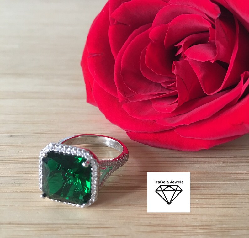 Square Emerald Green Ring. High Quality Cubic Zirconia Stone Etsy