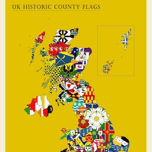 Drapeaux historiques du comté du Royaume-Uni. Impression giclée en édition limitée dans des tailles standard A4-A1- différentes couleurs (sans cadre). Avec titre.