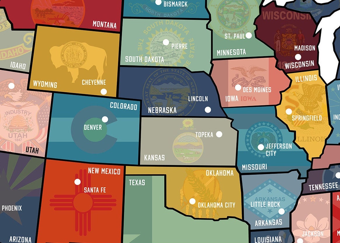 USA Map State Flags and State Capitals Limited Edition Giclée Print ...