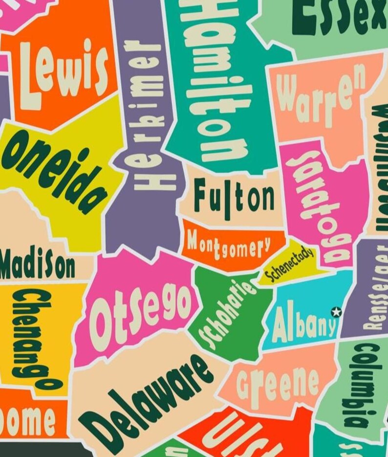 Delaware Names New York State and Capital Cities - A Map. Giclée Print, Various ...