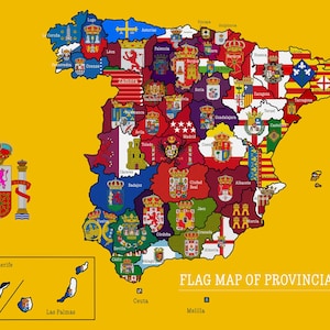 NEUE AUFLAGE Flaggenkarte der Provinzial Spanien - Limitierte Auflage von Giclée-Druck in Standard-A-Größen (A1, A2, A3, A4) ohne Rahmen, verschiedene Farben