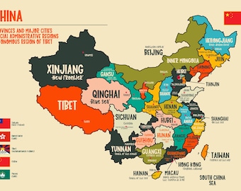 NUEVA EDICIÓN: Provincias de China - Impresión digital Giclée. Impresión imprimible. Varios tamaños (A1-A4). ¡Descárgala, imprímela y enmarca!