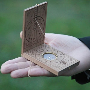 Handmade Travel Sundial with Working Compass / International version / Laser Engraved / Hike & Camp Gear / Great for Trips or Gift
