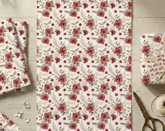 Vintage Red Hibiscus Gift Wrap, Large Size