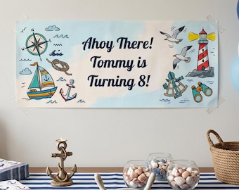 Personalised Nautical Birthday Banner - Ahoy Sailor Party Decor