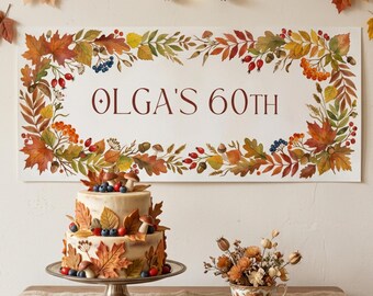 Personalised Autumn Berries Birthday Banner - Milestone Wall Sign