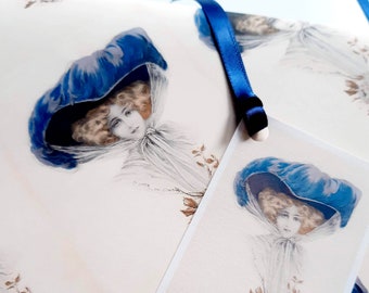 Papier d'emballage cadeau Victorian Blue Hat Lady, grand format