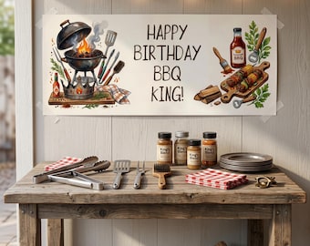 Personalised BBQ King Birthday Banner - Grilling Theme Party Decor for Him