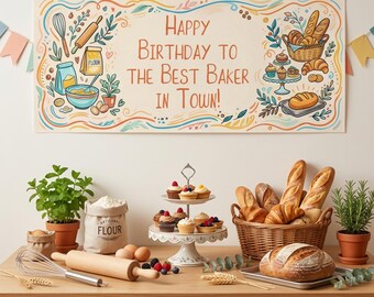 Personalised Baker Birthday Banner - Artisan Baking Party Decor for Cake Makers