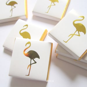 Gold Flamingo Personalised Chocolate favours, white and gold, guests favours, pack of 25 pcs