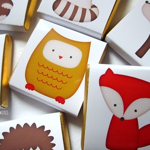 Woodland Personalised Chocolate favours, cute animals,  woodland party, baby shower, guests favours, pack of 25