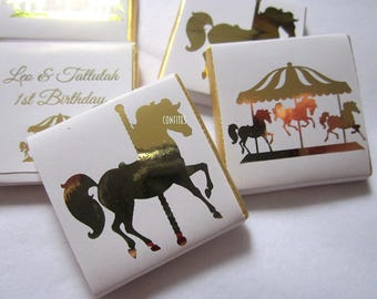 Golden Horse Carousel Bonbons de chocolat personnalisés, faveurs d'invités, paquet de 25