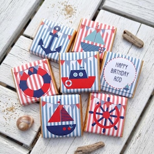 Nautical Chocolate Party Favors, Sailor Theme Custom Guest Gifts, Birthday Wedding Hen Party