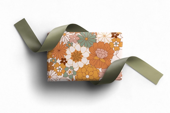 Retro Floral Wrapping Paper for her, Large Gift Wrap 70s Flower Design