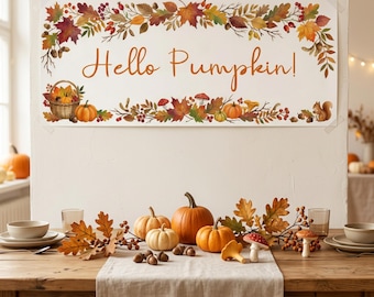 Personalised Pumpkin Birthday Banner,  Autumn Floral Backdrop, Rustic Fall Wall Decor