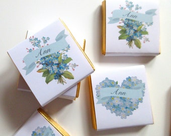 Funeral Personalised Chocolate favours, Forget Me Not floral bouquet, guests favours, pack of 25