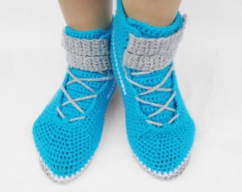 Womens Boots, Slippers for Adults, Crochet Sneakers, Blue Women Slippers, Slippers for Women, Indoor Footwear