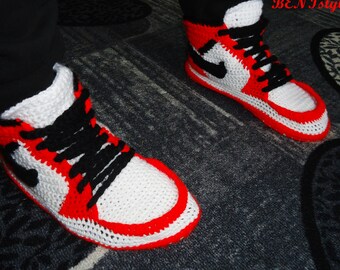 Nike Air Jordan Shoes, Crochet Converse Slippers, Adult Shoes, House Slippers, Men's Crochet Shoes, Men's Crochet Adult Converse Slippers,