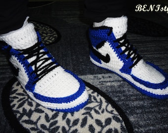 Blue Slippers, Crochet Men's Slippers, Crochet shoes for home, Crochet Home Slippers, Home Slippers, Men's Crochet Adult slippers