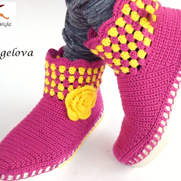 Crochet Womens Boots, Knitting Boots, Fuchsias  Booties, Ankle Boots, Ladies Boots, Knitting  Boots, Booties for Women, Moder Boots