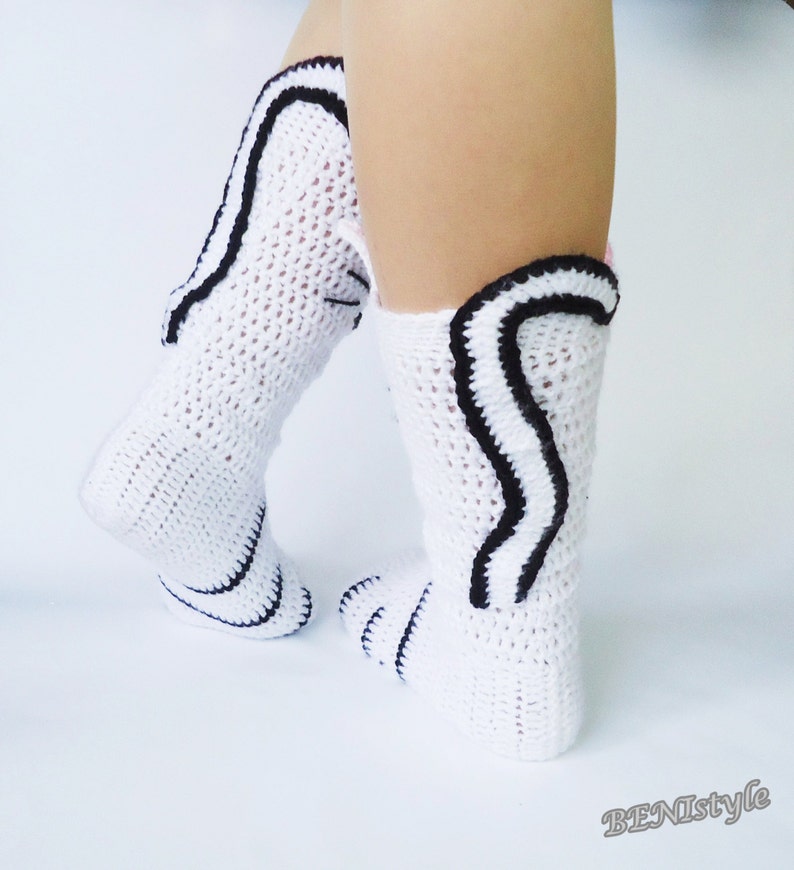 Crochet Socks, Cat Socks, Cat Slippers, House Socks, Animal Socks, Women Socks, Kitten Face Socks, Feline Feet, Crazy Cat Lady Socks, image 2