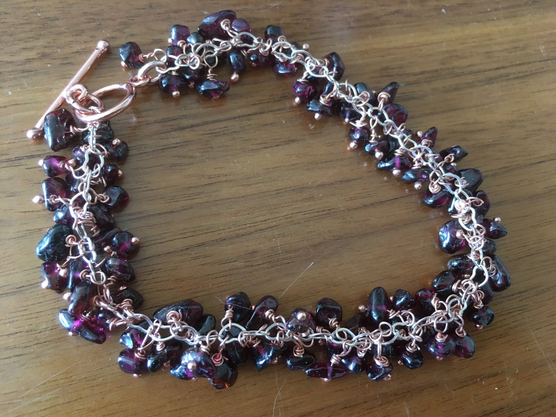 Lovely red purple Rajasthan Garnet bubble bracelet with rose | Etsy