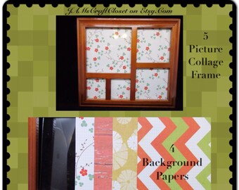 Collage Frame 5 Photo Gold4 Background Paper Home Decor Country Decor Cottage Chic Decor Victorian Gift-Wall Art Wall Hanging Shelf Sitter