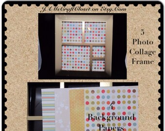 Collage Frame 5 Photo Gold 4 Background Paper Home Decor Country Decor Cottage Chic Decor Victorian Gift Wall Art Wall Hanging Shelf Sitter