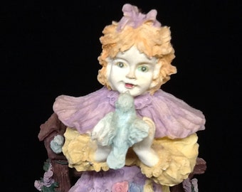 Figurine Girl With Blue Bird Vintage Beautiful Details Home Decor Country Decor Primitive Decor Cottage Chic Decor Victorian Decor Gift