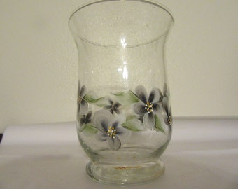 Vase Glass Hand Painted Black Flower Unique One of A Kind Small Clear Floral Wedding Centerpiece Unique Gift Wedding Centerpiece Table Decor