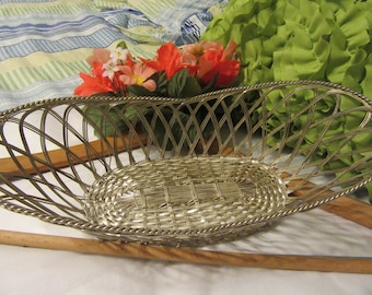 Basket Wire Vintage Country Decor Silver Plate Wire Bread, Wine, Bathroom, or Easter Basket Unique Gift Idea Storage