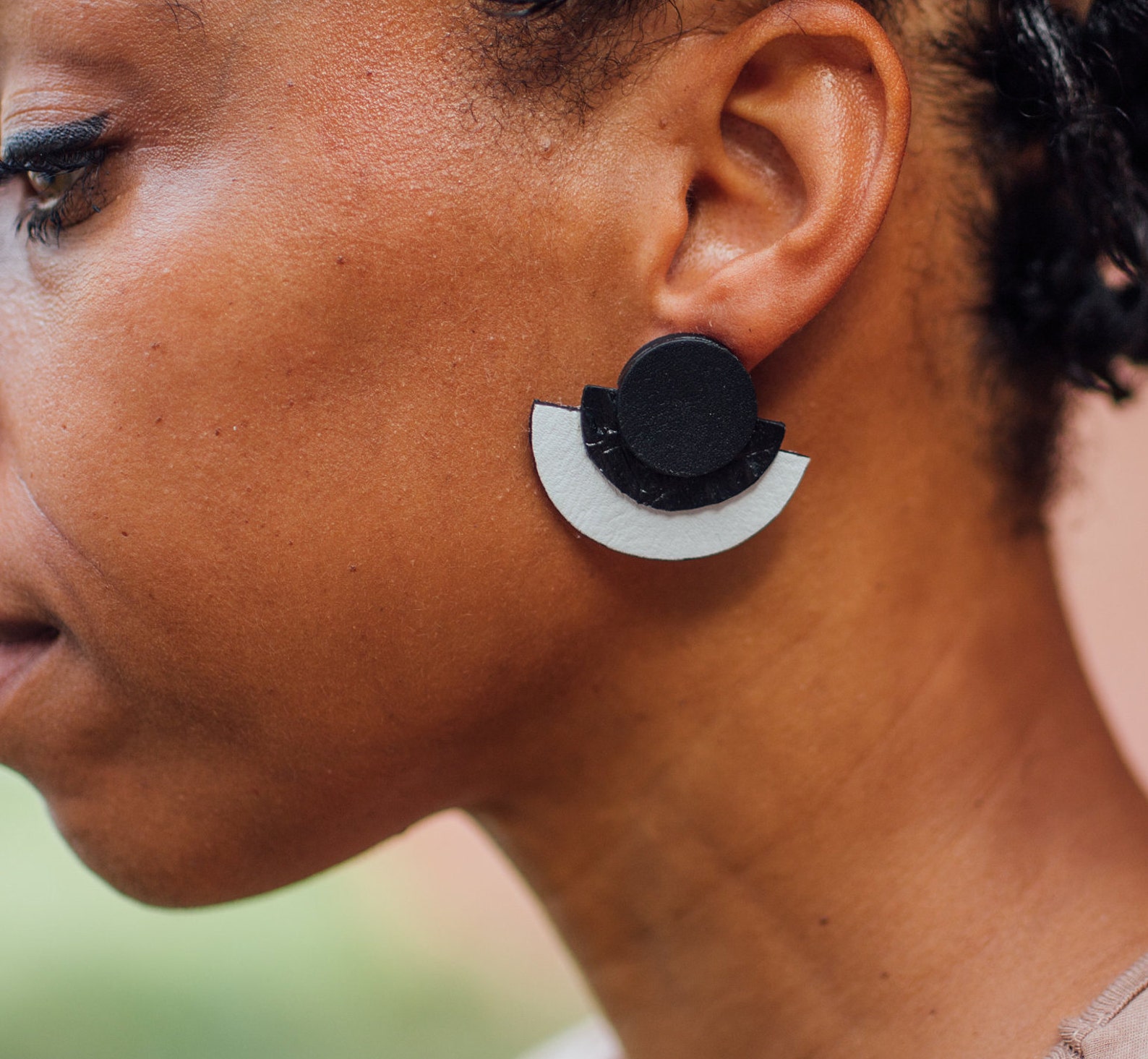 vintage-inspired-half-circle-stacked-leather-earrings-etsy