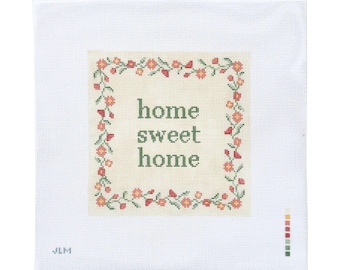 Home Sweet Home Needlepoint Pillow Canvas | Floral Needlepoint Design | Hand painted Needlepoint Canvas