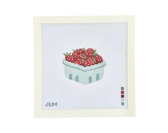 Handpainted Strawberry Needlepoint Canvas | Summer Fruit Bowl Design