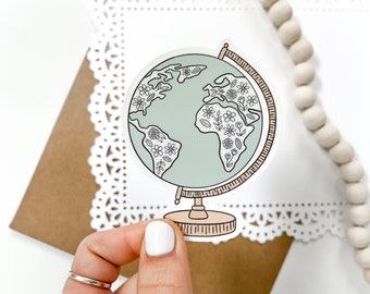 Globe Stickers | Travel Stickers | Aesthetic Stickers | Traveling Stickers | Flower Stickers | Laptop Stickers | Hydro Flask Sticker