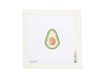 Hand Painted Avocado Needlepoint Canvas, Cute Food Design for Kitchen Stitching, Made to Order