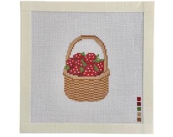 Handpainted Strawberry Needlepoint Canvas | Fruit Needlepoint | 18 mesh | Summer