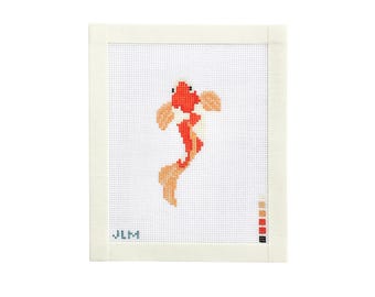 Hand Painted Koi Fish Needlepoint Canvas, Orange Koi Fish Bag Charm Design for Zen Stitching, Made to Order