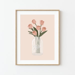 Tulpe Einmachglas Digitaldruck, herunterladbarer Druck, Tulpen, Frühling, Blumendruck, Einmachglas, Tulpendruck, Einmachglas Blumen, rosa Kunstwerk