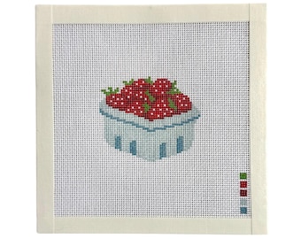 Handpainted Strawberry Needlepoint Canvas | Summer Fruit Bowl Design