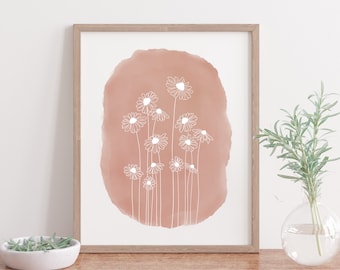 Daisy Botanical Art Print | Watercolor Art Print | Digital Art Print | Wall Decor | Neutral Wall Decor | Neutral Art Print |Flower Art Print