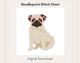 Mopshond borduurpatroon pdf | Stekentabel honden | canvas met 18 mesh naaldpunt