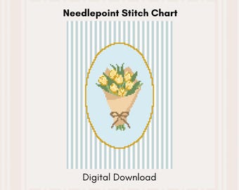 Borduurpatroon gele tulp pdf | 18 mesh-stekentabel | Naaldpunt bloemenboeket