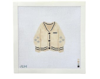 Folklore Cardigan Needlepoint Canvas | Music Inspired Cardigan | Handpainted Needlepoint Design | Swiftie Needlepoint Design