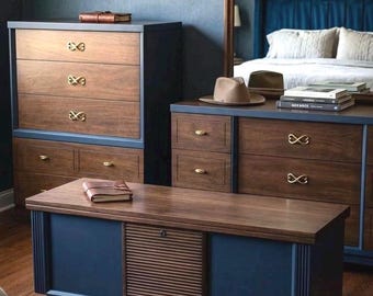 Artisan Restored MCM Bedroom Suite — Hale Navy & Walnut — Lane/Lane-Style — 5-Piece Estate Collection (Shipping Included)
